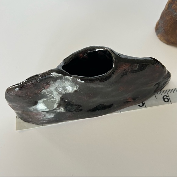 Vases Pair Clay Free Form Contemporary Rustic Natural Brown Tan Handmade - Picture 4 of 9